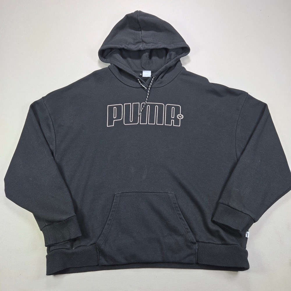 Puma Hoodie Pullover‎ Logo Oversized Graphic Black Womens XL